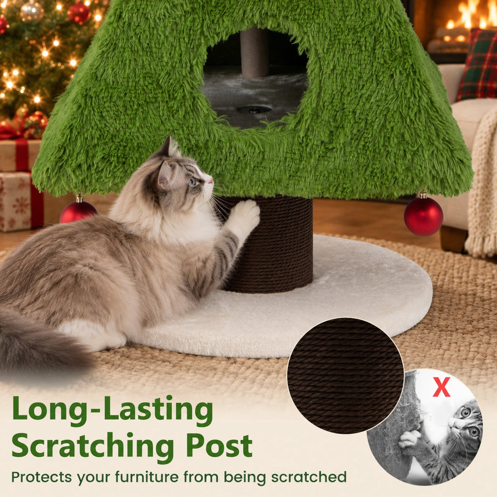 Airfind Christmas Cat Tree with Scratching Post and Dangling Balls for Indoor Cats, 33 lbs Capacity, Green
