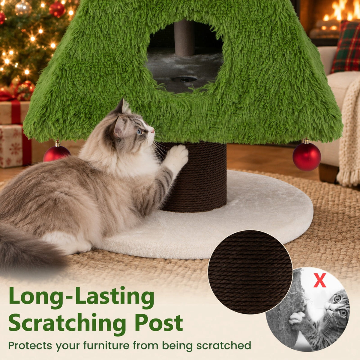 Airfind Christmas Cat Tree with Scratching Post and Dangling Balls for Indoor Cats, 33 lbs Capacity, Green