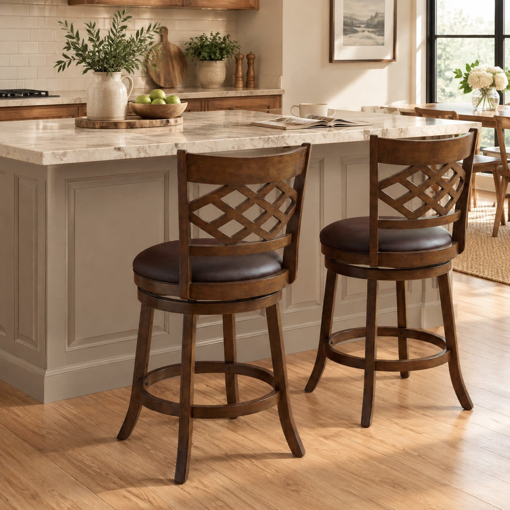 Airfind 26 Inch Counter Height Bar Stools Set of 2 with Rubber Wood Frame-26 Inch, 330 lbs Capacity, Rubber Wood PVC Leather Sponge Frame, Wood