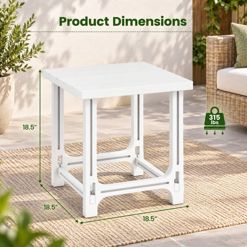 Airfind 18 Inch Outdoor Adirondack Side Table with Slatted Surface, 315 lbs Capacity, HDPE Frame, 18.5 x 18.5 x 18.5 Footprint, White