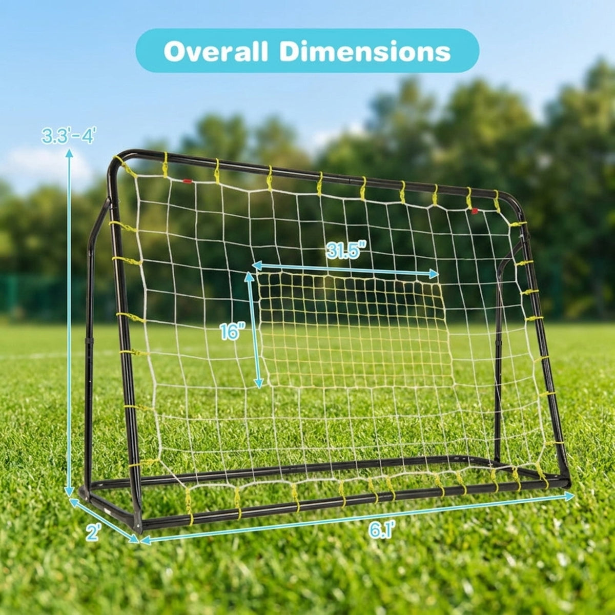 Airfind 2-in-1 Kids Soccer Goal and Rebounder with 5 Angle Adjustment and Height-Adjustable Frame Stakes and Carry Bag for Backyard Training Practice Ages 6 Plus, Black