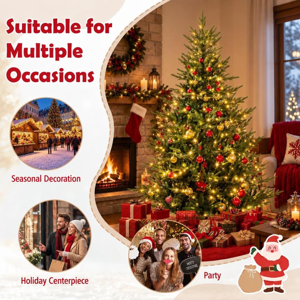 Airfind Artificial Christmas Tree with Branch Tips and Warm White LED Lights-7 Feet, White, Folding metal stand with protective foot pads