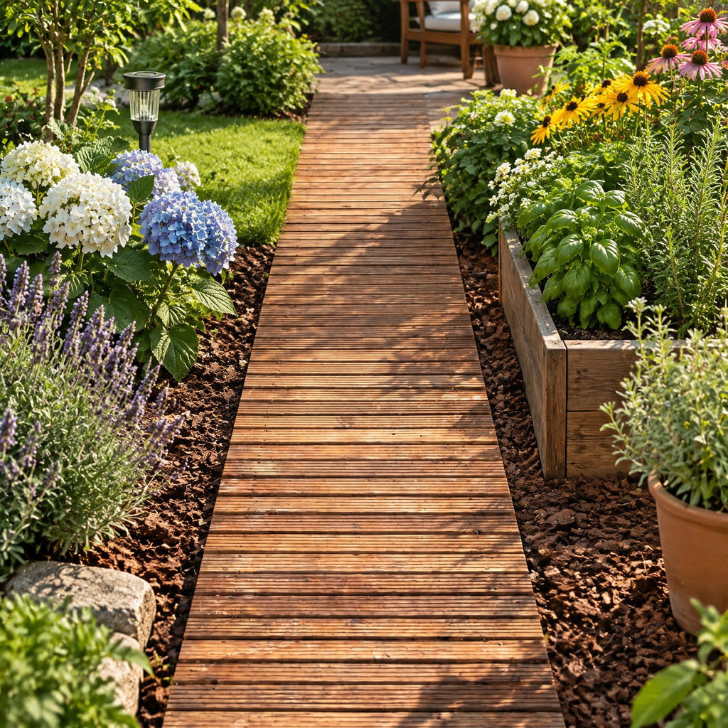 Airfind 12 FT Wood Garden Pathway 22 Inches Wide Outdoor Roll Out Straight Walkway, Cedar Wood Metal Pe, 12 Ft X 22 Inch X 0.6 Inch, Brown