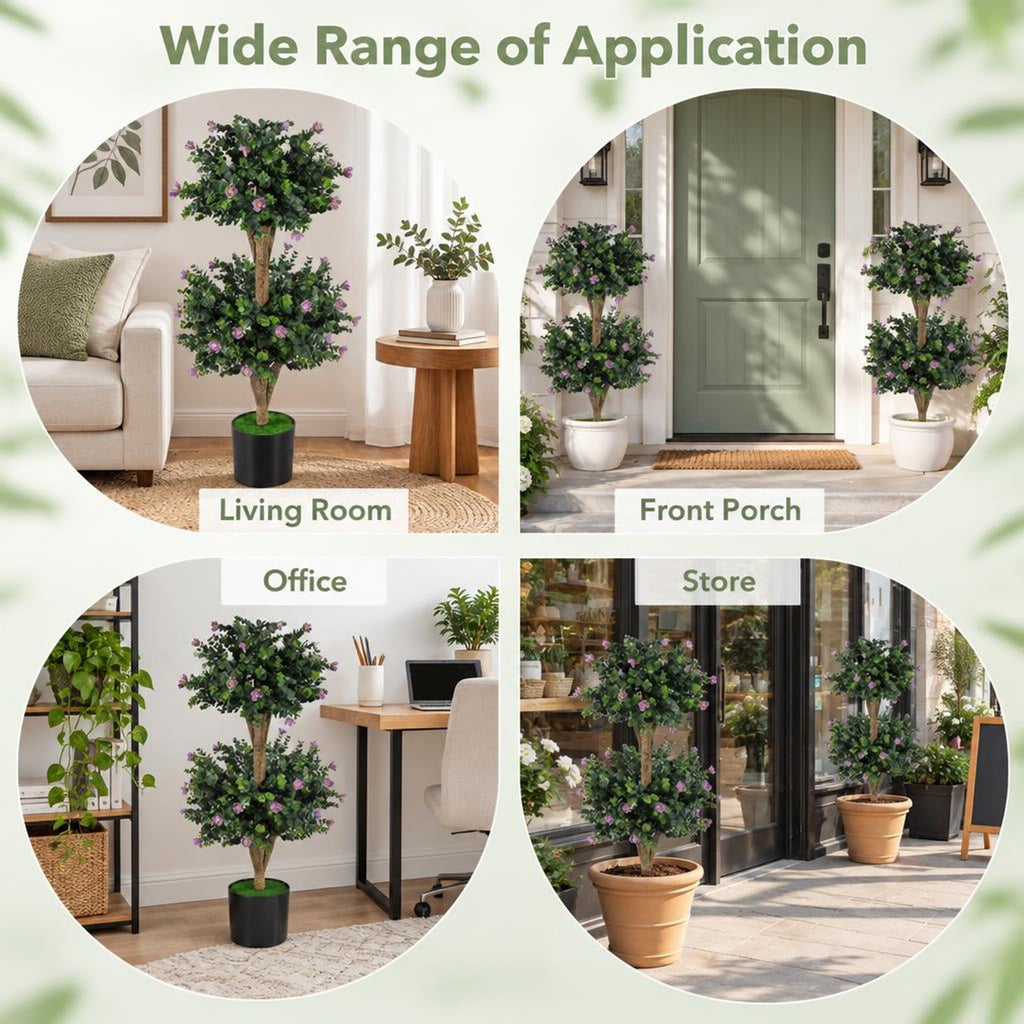 Airfind Set of 2 Faux Bush Plant with 41 Blossoms for Home, PP Cement PE Tree Height 36 Flower Pot Frame, Green and Black