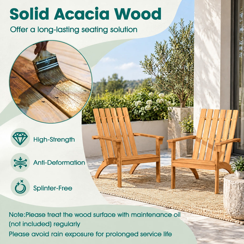 Airfind Acacia Wood Patio Adirondack Chair with Inclined Seat and High Backrest for Porch, 400 lbs Capacity, Acacia Wood Frame, Natural