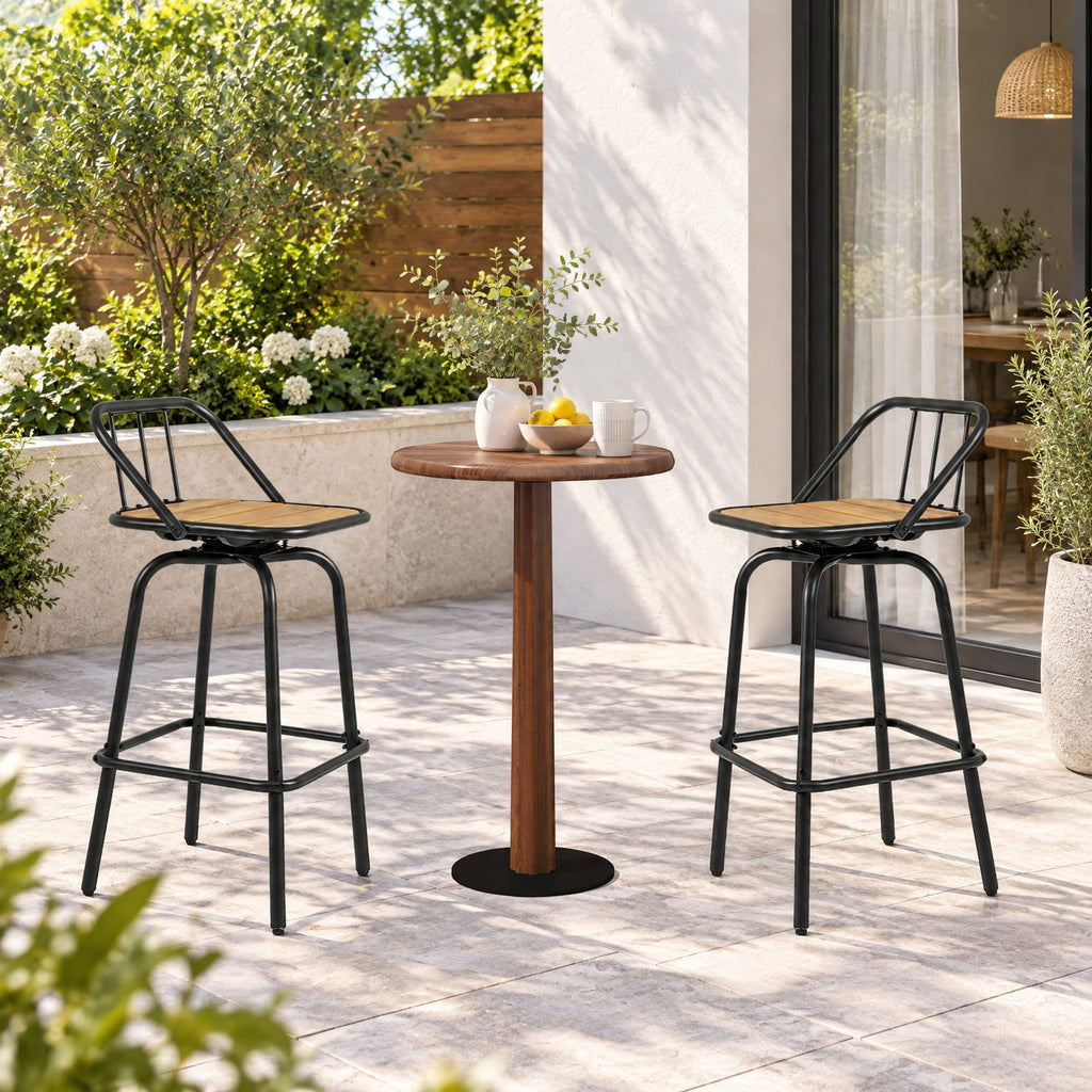 Airfind 360° Swivel Bar Stool Set of 2 with Footrest and Backrest-Balck and Natural, 275 lbs Capacity, Plastic Wood Metal Frame, Natural