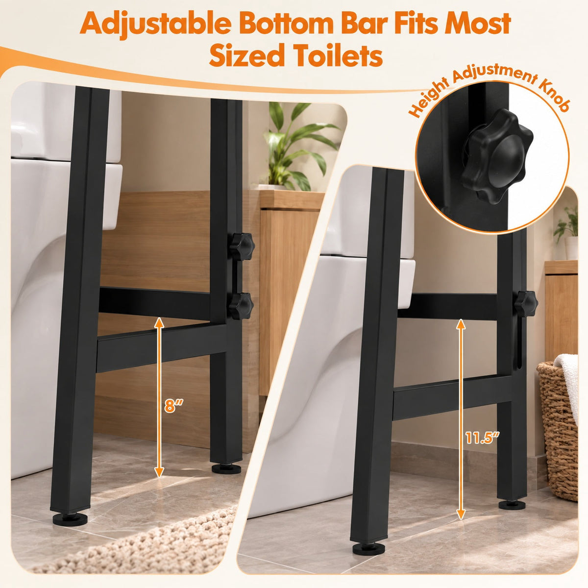 Airfind 3-Tier Over The Toilet Storage Shelf with Adjustable Bottom Bar, ‎Metal Item weight 20 lbs Frame, Black