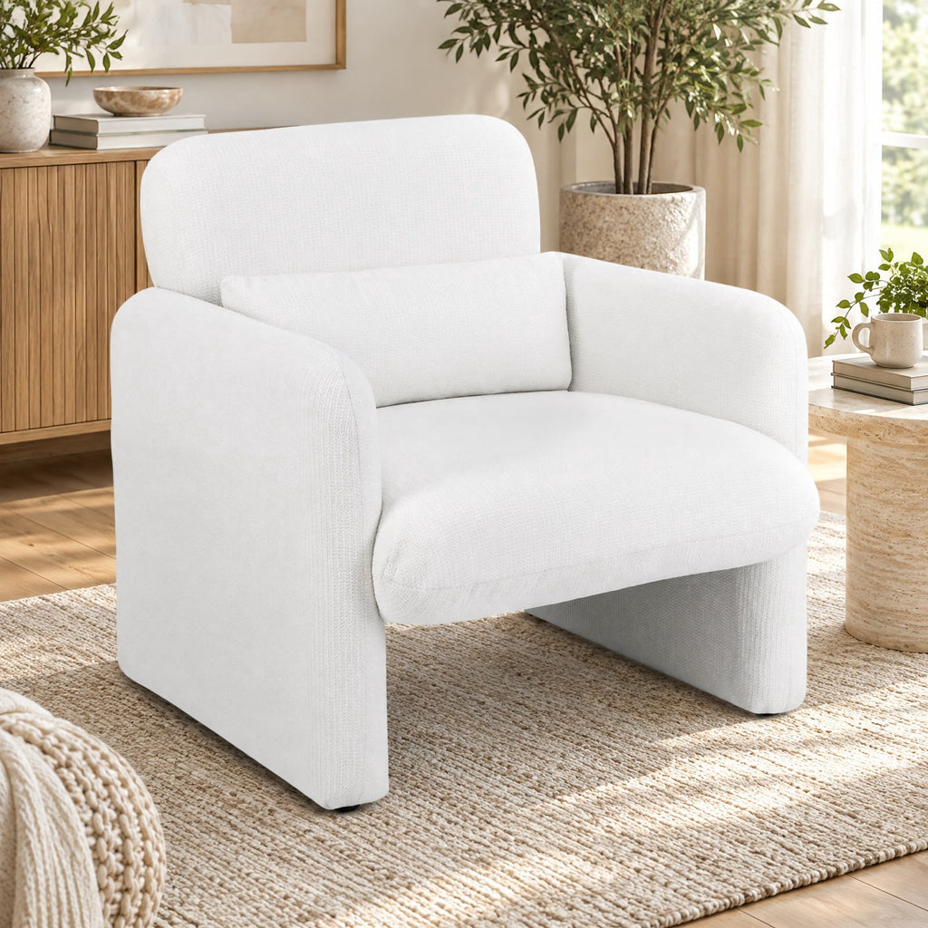 Airfind Modern Upholstered Chenille Accent Chair with Removable Lumbar Pillow, 330 lbs Capacity, Chenille Fabric Sponge PP Cotton Wood Frame, White