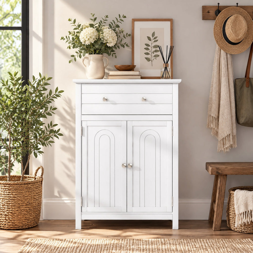 Airfind Free Standing Bathroom Storage Cabinet with Large Drawer, 110 lbs Capacity, MDF Frame, 23.5in x 12in x 31.5in Footprint, White