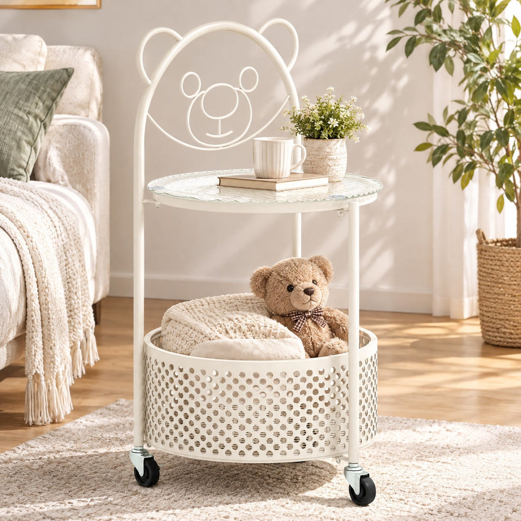 Airfind Modern Sofa Side Table on Lockable Wheels for Living Room Bedroom Study, 33 Lbs Capacity, Tempered Glass Metal, White