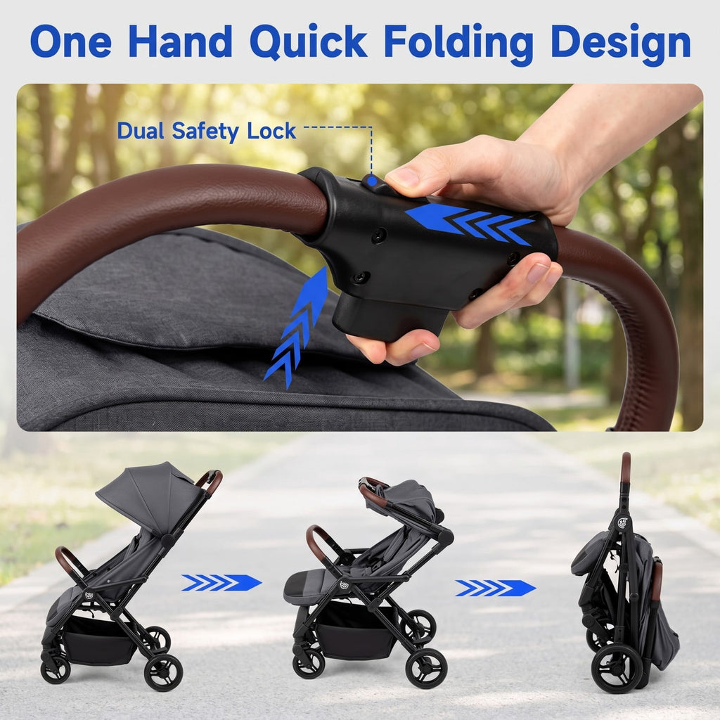Airfind Lightweight Baby Stroller with One-Hand Folding and Adjustable Canopy for Toddlers, 50 lbs Capacity, Metal Aluminum Fabric Frame, Gray