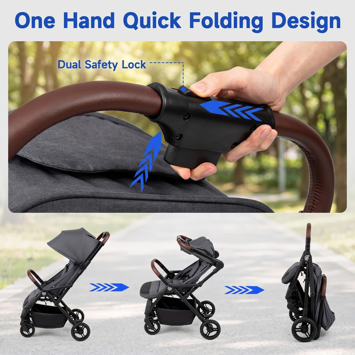 Airfind Lightweight Baby Stroller with One-Hand Folding and Adjustable Canopy for Toddlers, 50 lbs Capacity, Metal Aluminum Fabric Frame, Gray