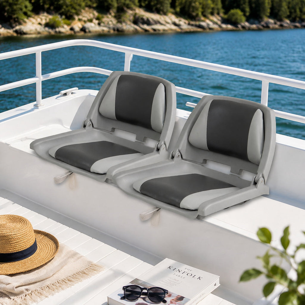 Airfind Folding Low Back Boat Seat with Marine Grade PVC and Sturdy PP Frame for Fishing Boats Pontoons and Marine Cabin Seating, White