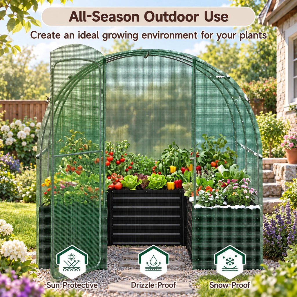 Airfind 80 x 79 x 79 Inches Walk-in Greenhouse with Large Plant Bed, Green, 4 side mesh windows keep small pests away