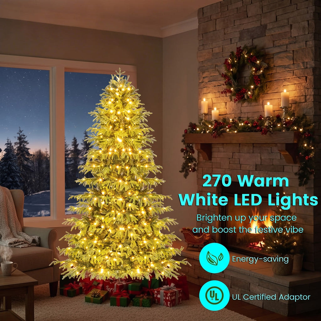 Airfind Artificial Christmas Tree with LED Lights and PVC Mixed Branch Tips-6, TPE PVC Metal Tree Height 6/7/8 ft Tree Width 3.9/4.3/4.7 ft Frame