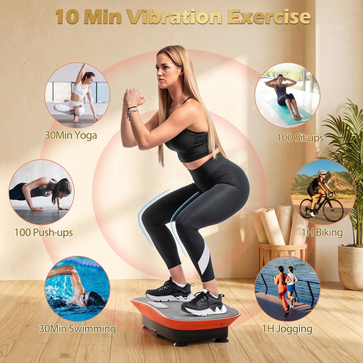 Airfind Vibration Plate Exercise Machine for Weight Loss and Lymphatic Drainage, 10 Speed Whole Body Vibration Platform with LED Display and Hands-Free Remote, Orange