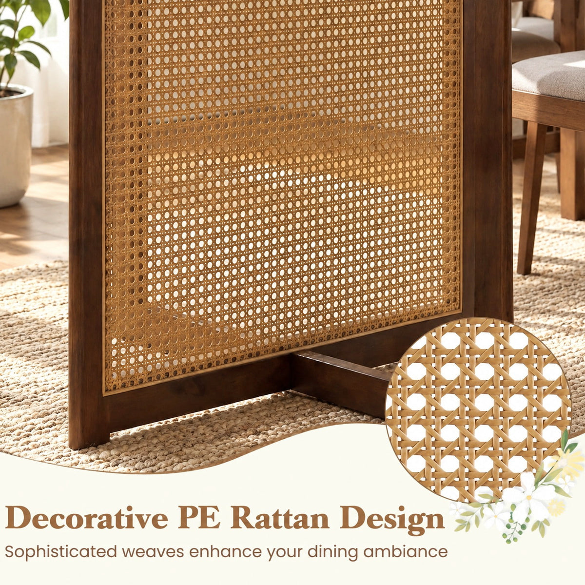 Airfind 37.5 Inch Round Dining Table with Cross Pedestal Base, 165 lbs Capacity, MDF Rubber Wood PE Rattan Frame, 37.5 x 29.5 Footprint, Walnut
