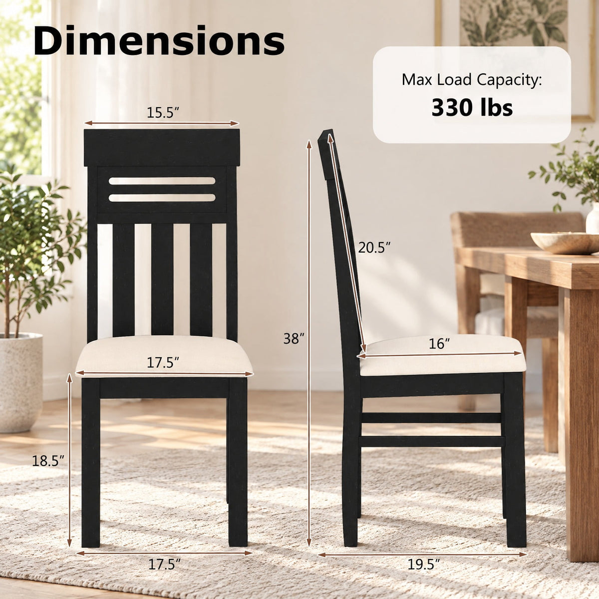 Airfind Dining Chairs High Back Dining Room Chairs Set of 2, Capacity 330 lbs Capacity, Rubber Wood PU Leather Frame, 19.5 x 17.5 x 38 Footprint