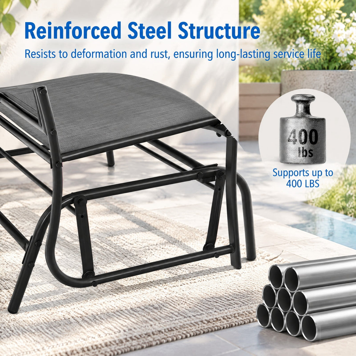 Airfind Iron Patio Rocking Chair for Outdoor Backyard and Lawn, 396 lbs Capacity, Steel and textilene Frame, 41.3 x 28.1 x 36.6 Footprint, Gray