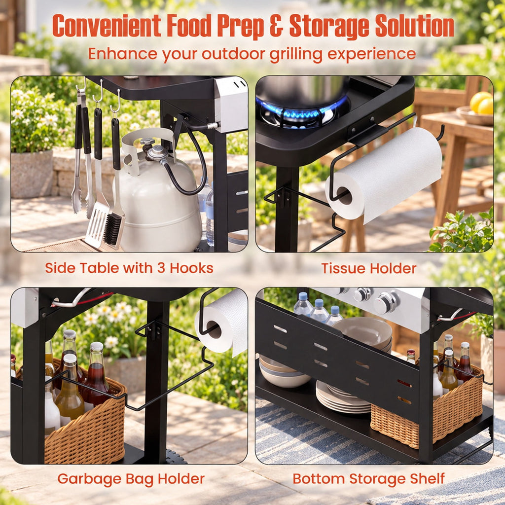Airfind 5-Burner Propane Gas Grill and Griddle Combo with Side Burner, Metal 201 Stainless Steel Cast Iron PP Frame, Black