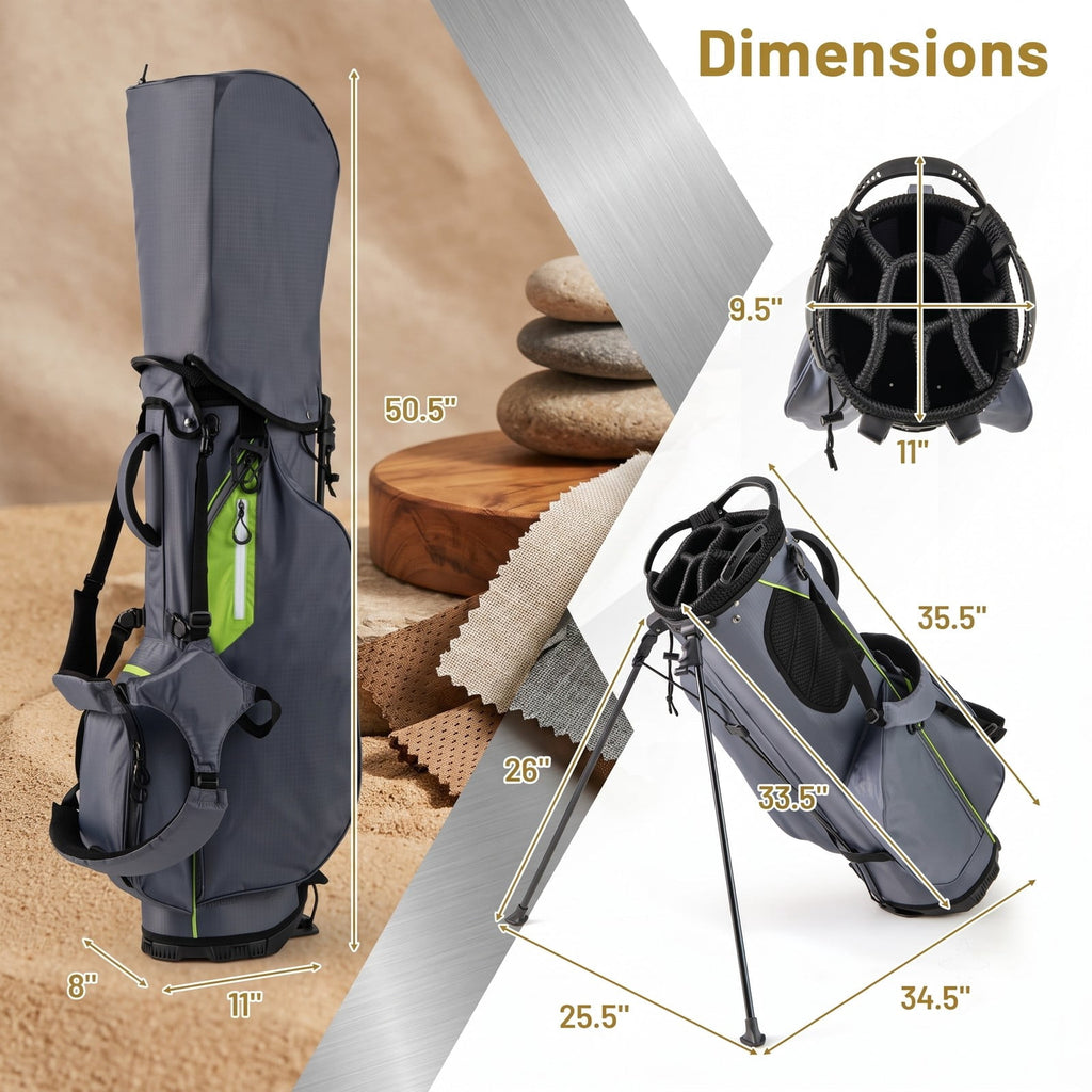 Airfind Golf Stand Bag Lightweight Golf Club Bag with 8-Way Top Dividers, 5 Zippered Pockets, Dual Shoulder Strap and Rain Hood for Men Women, Gray