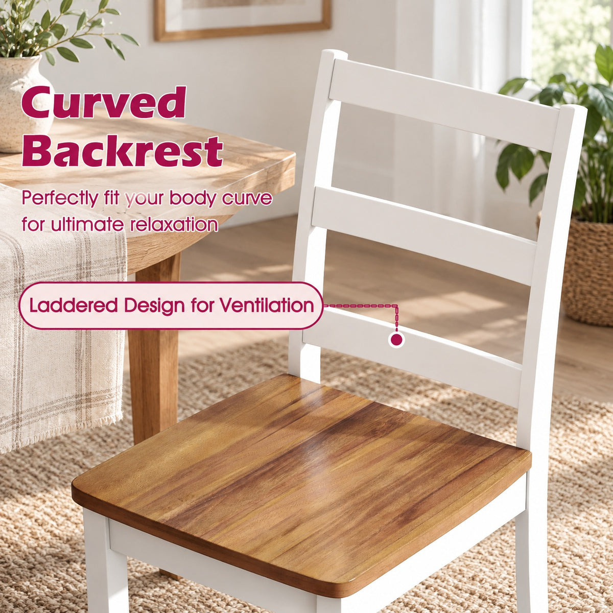 Airfind Set of 4 Wood Dining Chairs with Solid Rubber Wood Legs, 400 lbs Capacity, Rubber Wood MDF Plywood Frame, Wood