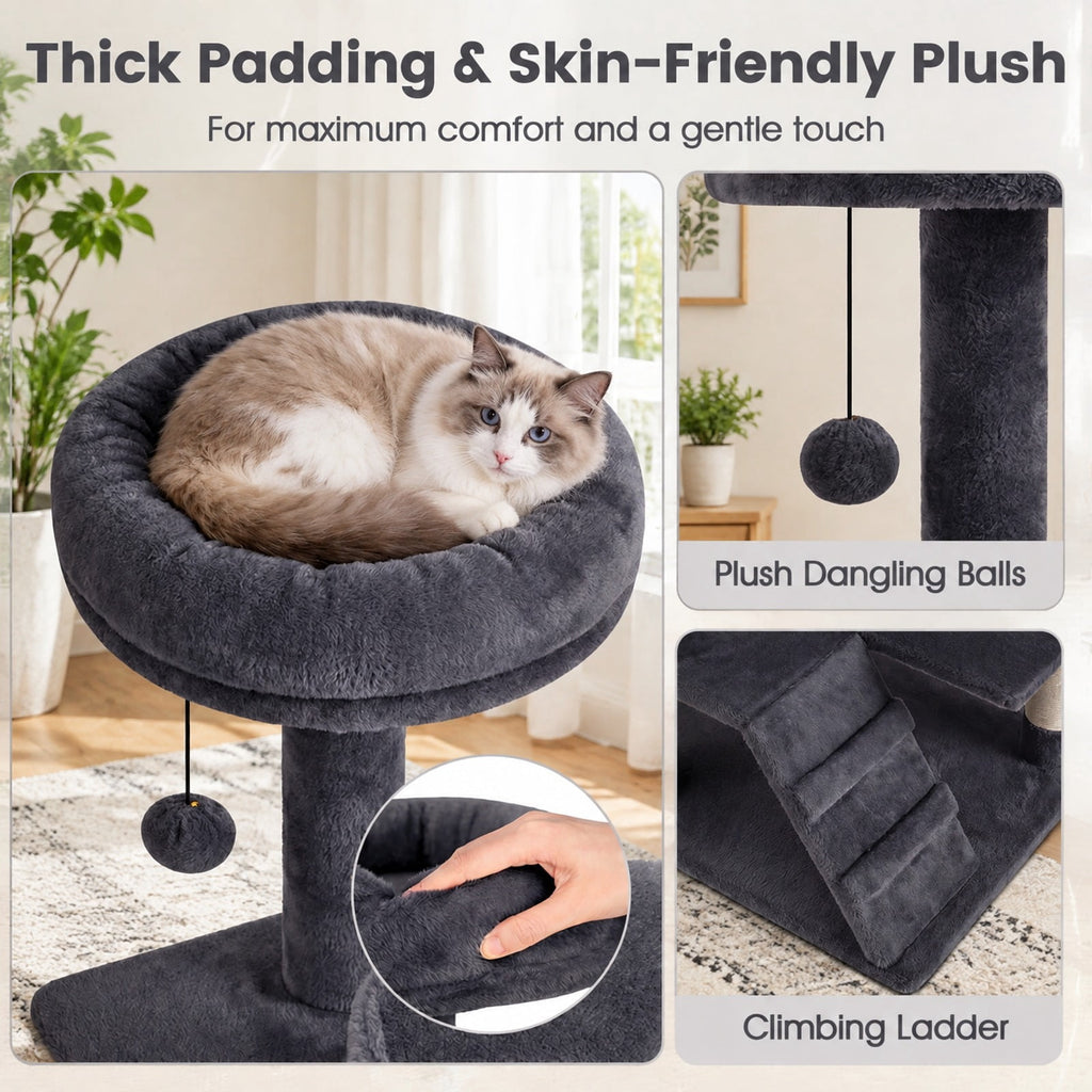 Airfind 52 Inch Tall Cat Tree Tower for Indoor Cats, 22 lbs Capacity, Engineered Wood Sponge Plush Fabric Sisal Frame, Dark Gray