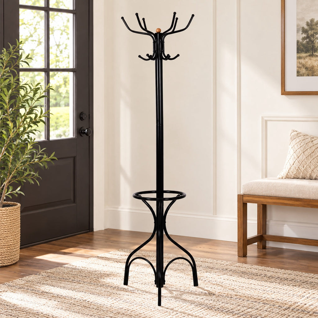 Airfind Vintage Metal Coat Hat Tree Stand Clothes Hanger, Steel Assembled Height: Approx 74.4 Inch for Convenient Everyday Use, Black