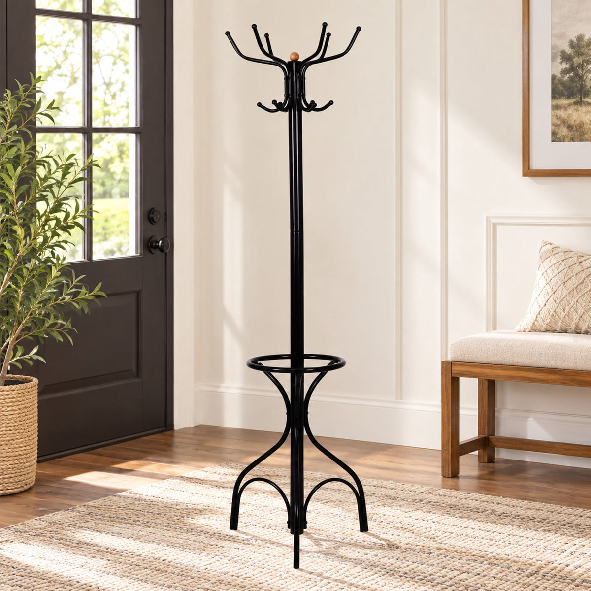 Airfind Vintage Metal Coat Hat Tree Stand Clothes Hanger, Steel Assembled Height: Approx 74.4 Inch for Convenient Everyday Use, Black