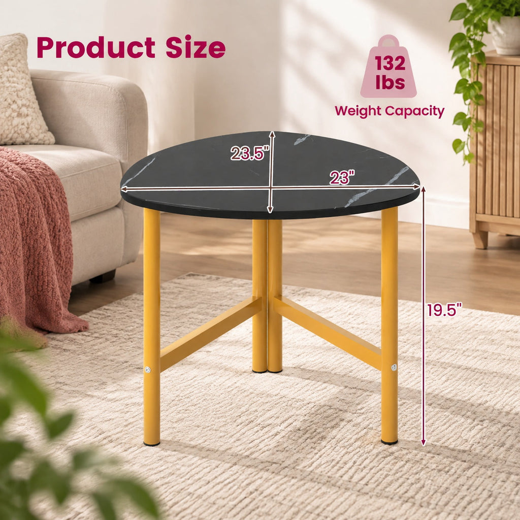 Airfind Set of 2 Triangle Coffee Table Oval with Metal Legs, 132 lbs Capacity, Engineered Wood Metal Faux Marble Frame, Black
