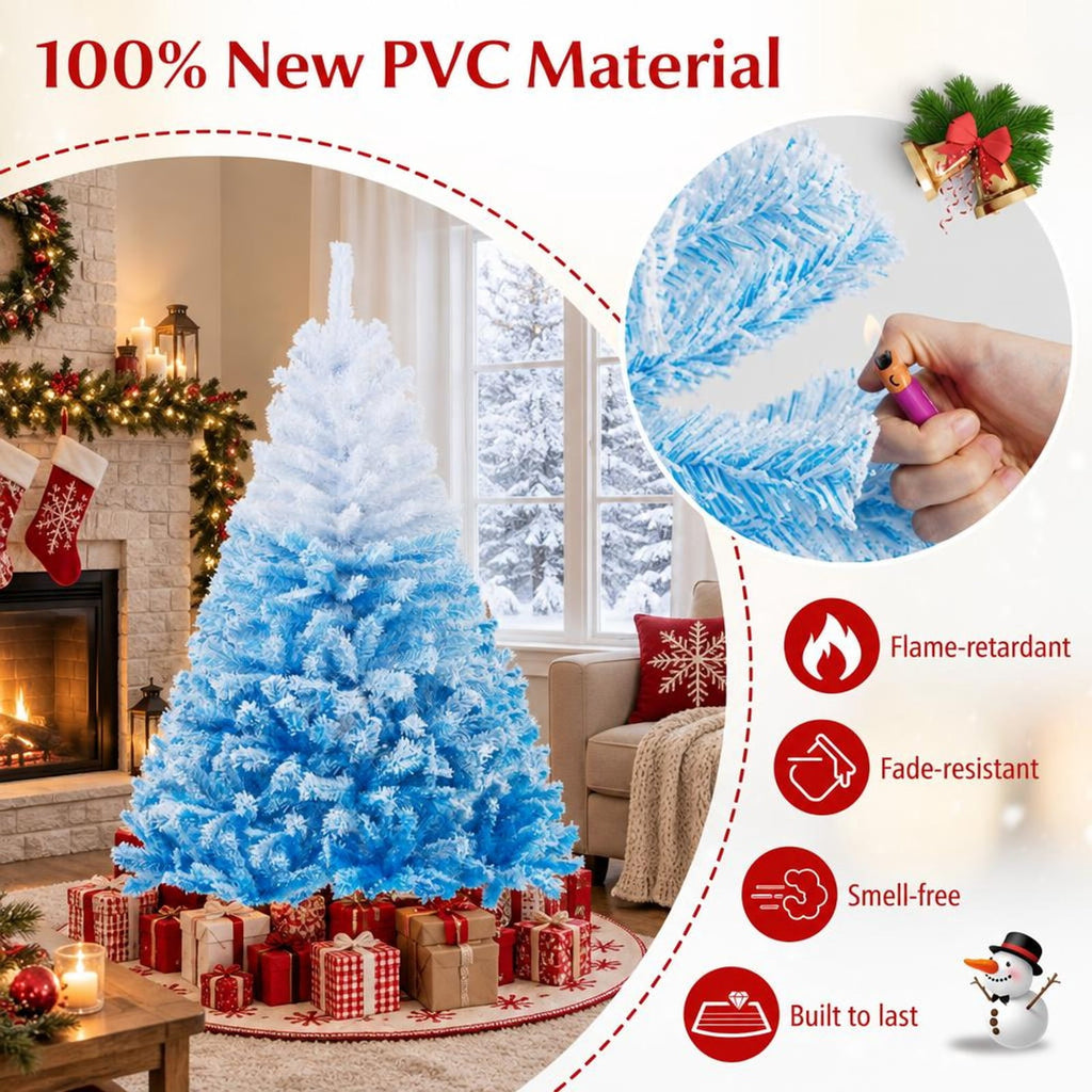 Airfind 2025 New Artificial Christmas Tree with 456 Branch Tips and Folding Metal Stand-6FT, Blue, Diameter of Stand 16 Inch 18 Inch 20 Inch 22 Inch