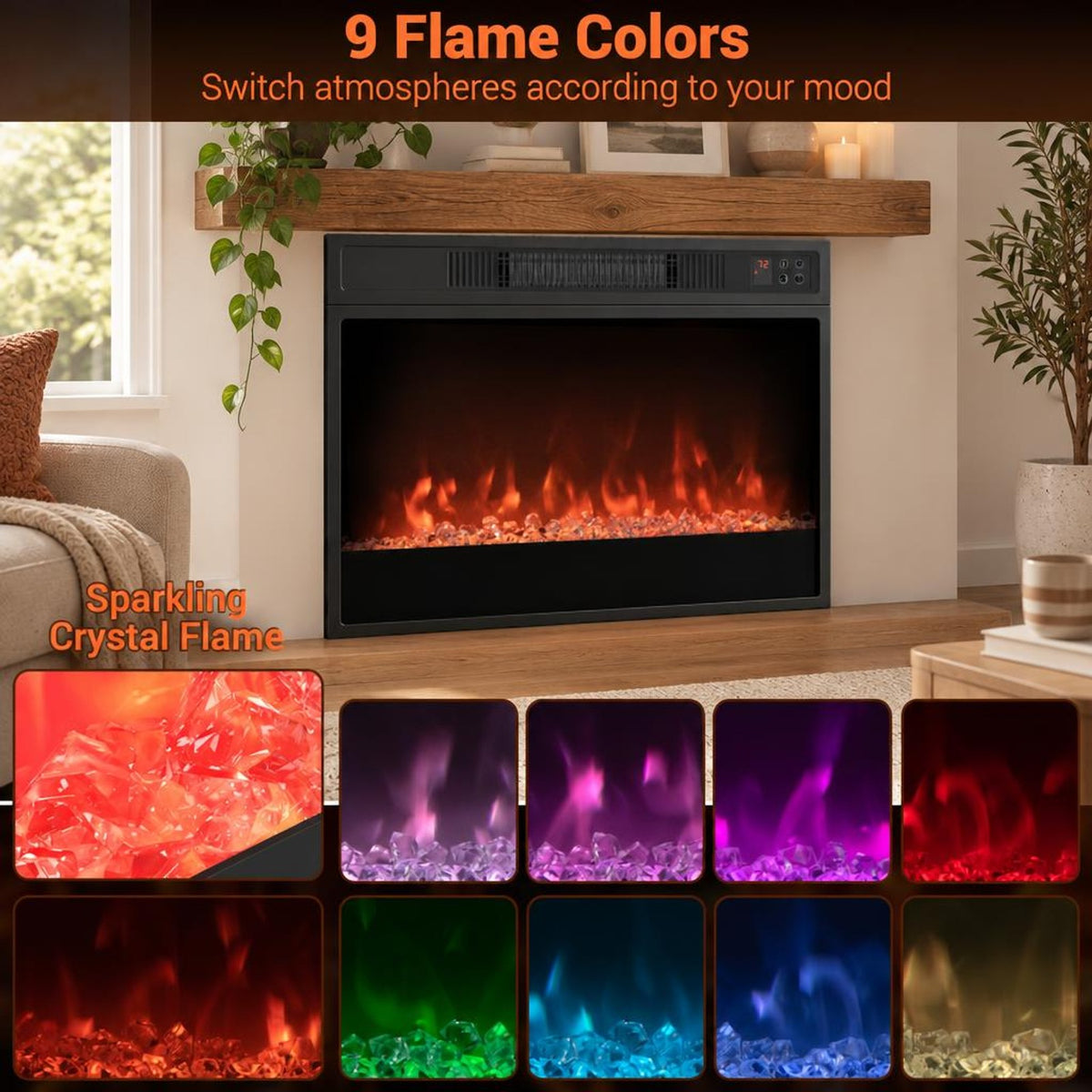 Airfind 5000 BTU 23-Inch Electric Fireplace Insert featuring Remote Control and Brightness, Metal Tempered Glass PP Frame, Black