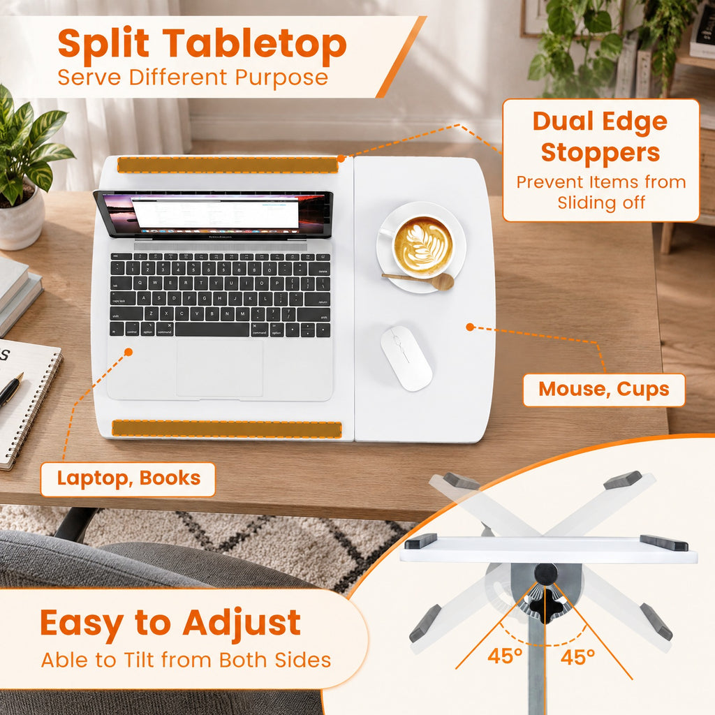 Airfind Adjustable Angle Height Rolling Laptop Table, Steel (frame) Frame, 23.5 x 16 x 24.5-36 (L x W x Adjustable H) Steel tube Footprint