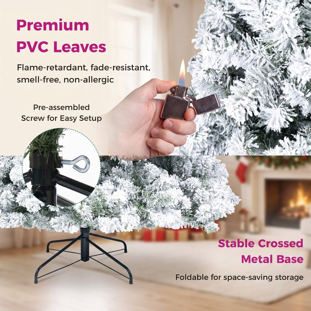 Airfind Artificial Snow-Flocked Christmas Tree with Branch Tips-6 ft, PVC Metal Frame, 3 x 6 ft Tree Height 6 ft Tree Width 3 ft Footprint, Green