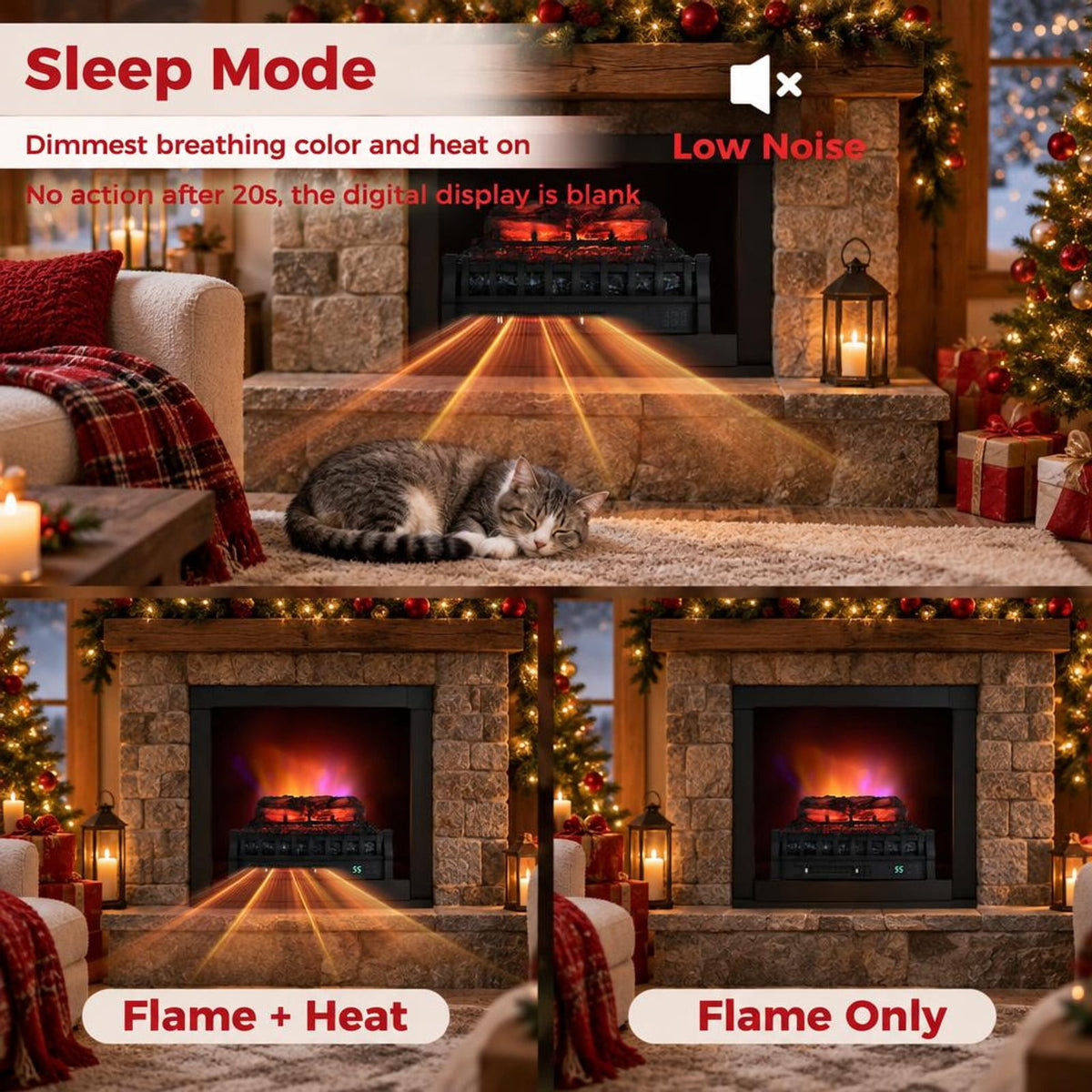 Airfind 23 Inch Infrared Quartz Electric Fireplace Pinewood Log Heater with Adjustable Flame, Metal ABS Resin Frame, Black