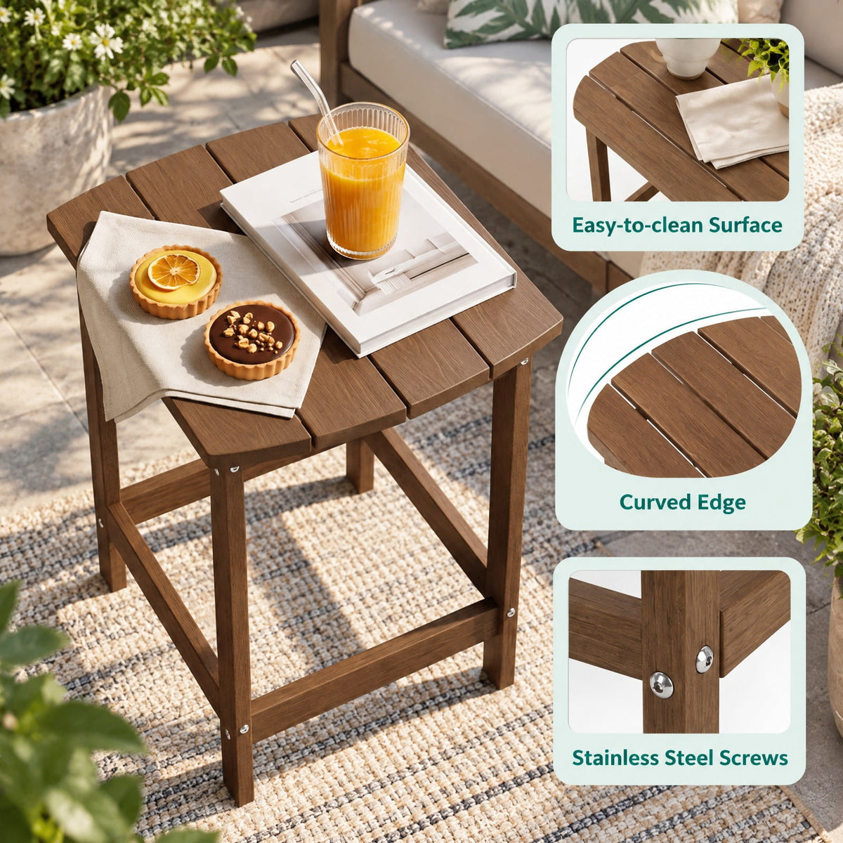Airfind 18 Inch Weather Resistant Side Table for Garden Yard Patio, 200 lbs Capacity, HDPE Frame, 19 x 14.5 x 18 Footprint, Coffee
