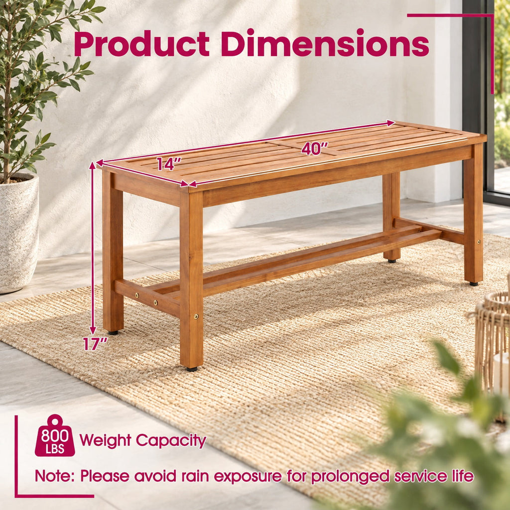 Airfind Outdoor Acacia Wood Patio Bench for 2 with Slatted Seat-1 Piece, 800 lbs Capacity, Acacia Wood Frame, 40 x 14 x 17 Footprint, Wood