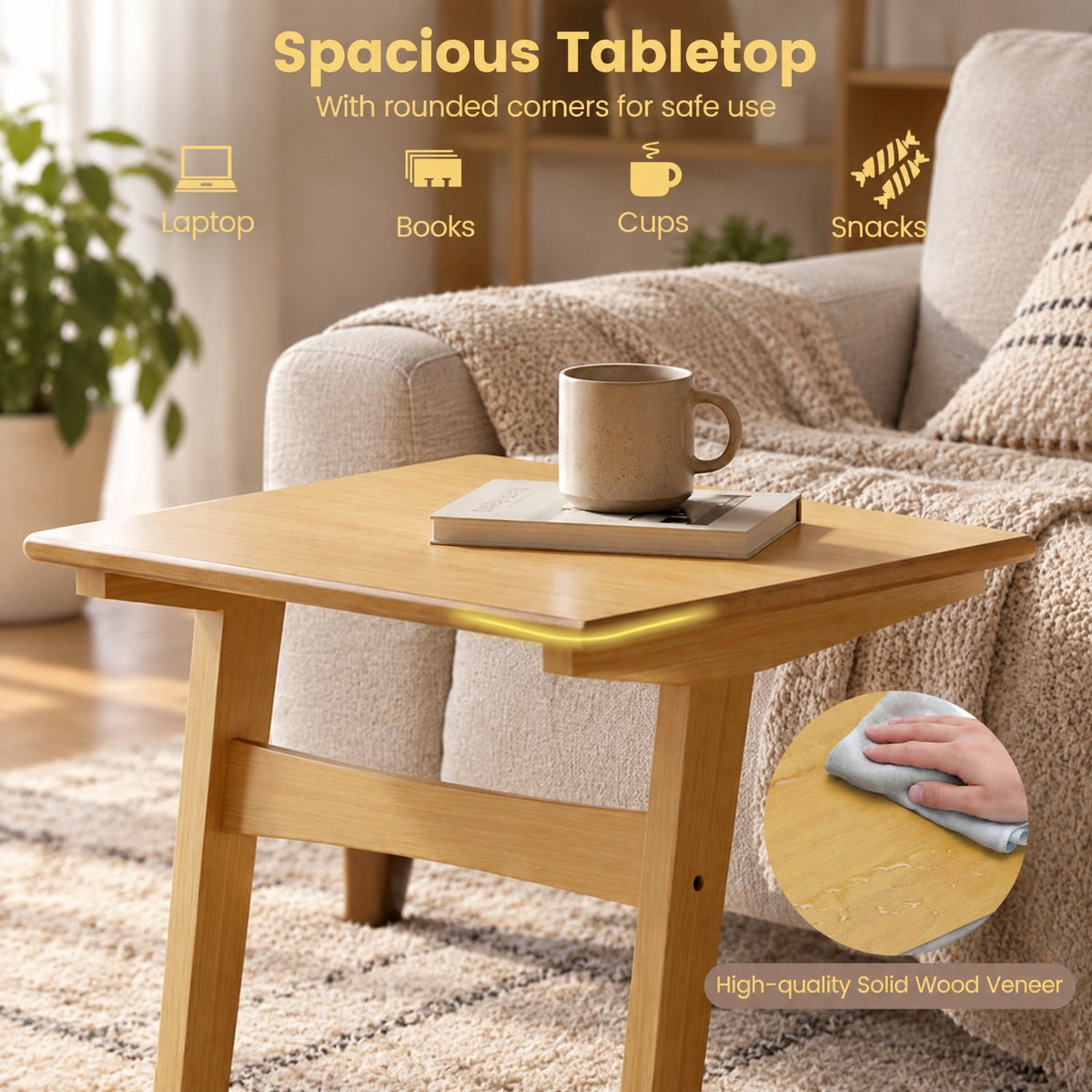 Airfind 1 Piece Wood Sofa Side Table C, 165 lbs Capacity, Rubber Wood MDF Frame, 20 x 18 x 24.5 Footprint, Wood