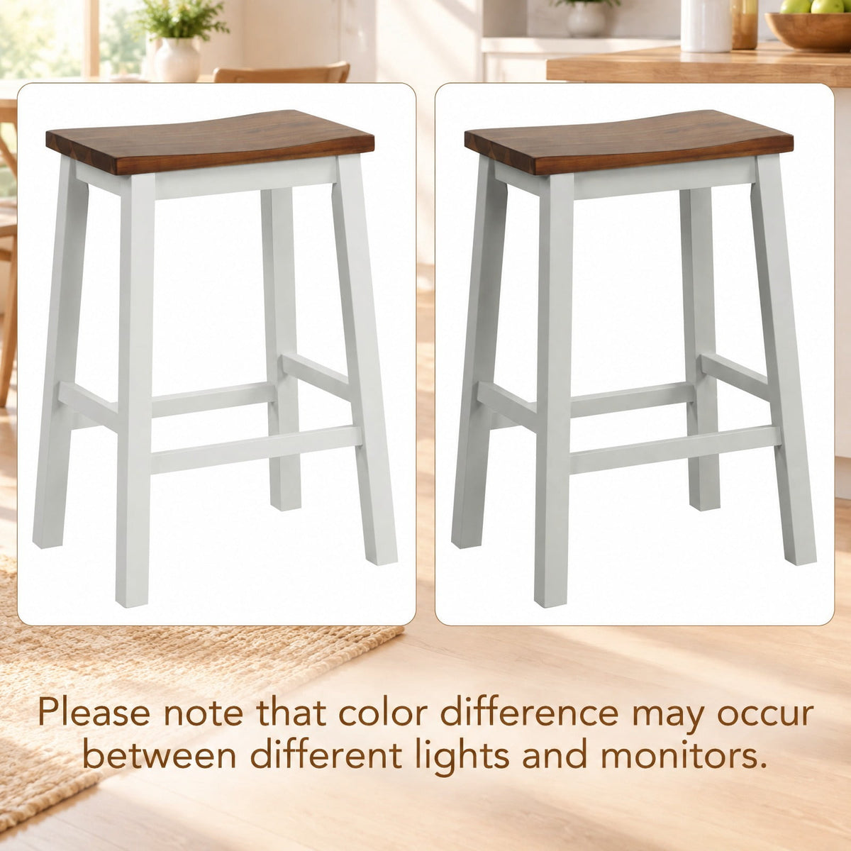 Airfind 24.5-Inch Set of 2 Saddle Stools Bar Stools with Footrests for Kitchen Island-Walnut and Gray, 350 lbs Capacity, Rubber Wood Acacia Wood Frame