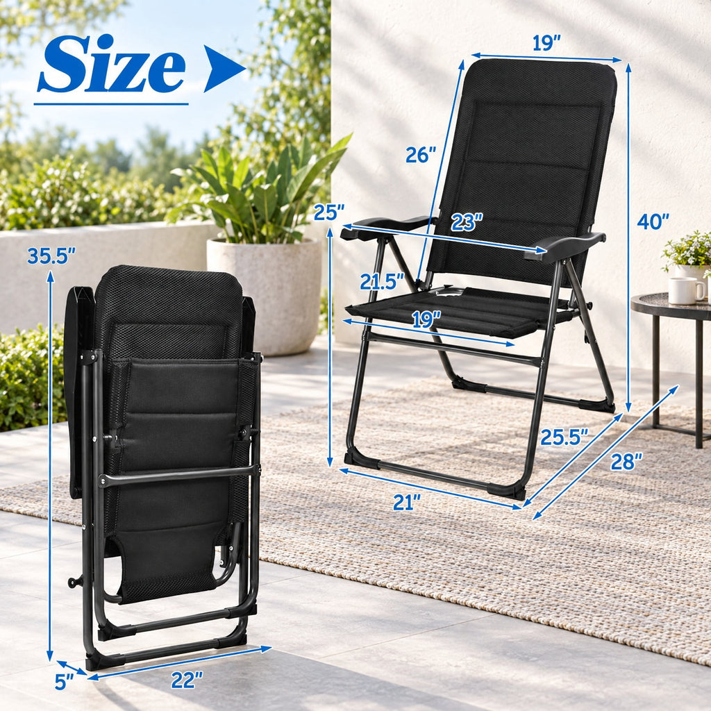 Airfind Set of 4 Patio Folding Chairs with Adjustable Backrest, 300 lbs Capacity, Steel oxford fabric sponge Frame, 28 x 23 x 40 Footprint, Black