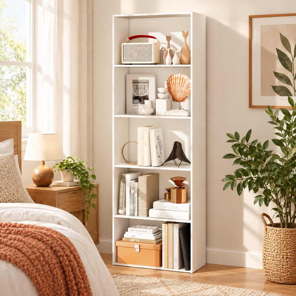 Airfind 5-Shelf Storage Bookcase Modern Multi-Functional Display Cabinet, 45 lbs Capacity, Engineered Wood MDF Frame, 24in x 9.5in x 67in Footprint