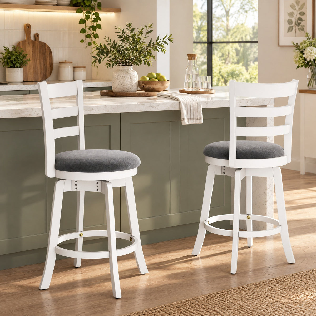 Airfind 25 Inch /30.5 Inch Swivel Barstools Set of 2 360° Rotating Bar/Counter Height Chairs with Upholstered Seat-25 Inch, 350 lbs Capacity