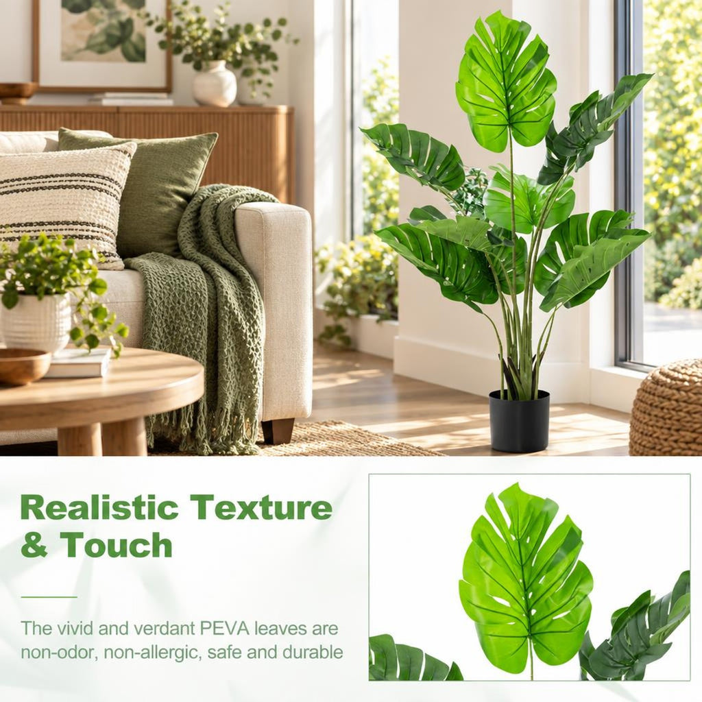 Airfind 2 Pack Artificial Monstera Deliciosa Tree with 10 Leaves of Different Sizes, PEVA plastic wire cement Frame, Green Black
