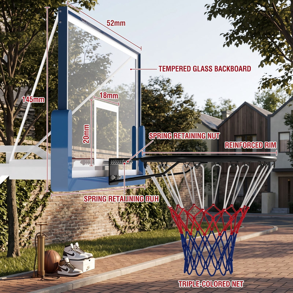 Airfind 18 Inch Basketball Rim Heavy Duty Wall Mounted Goal Replacement Steel Hoop with Nylon Net for Indoor Outdoor Play, Black