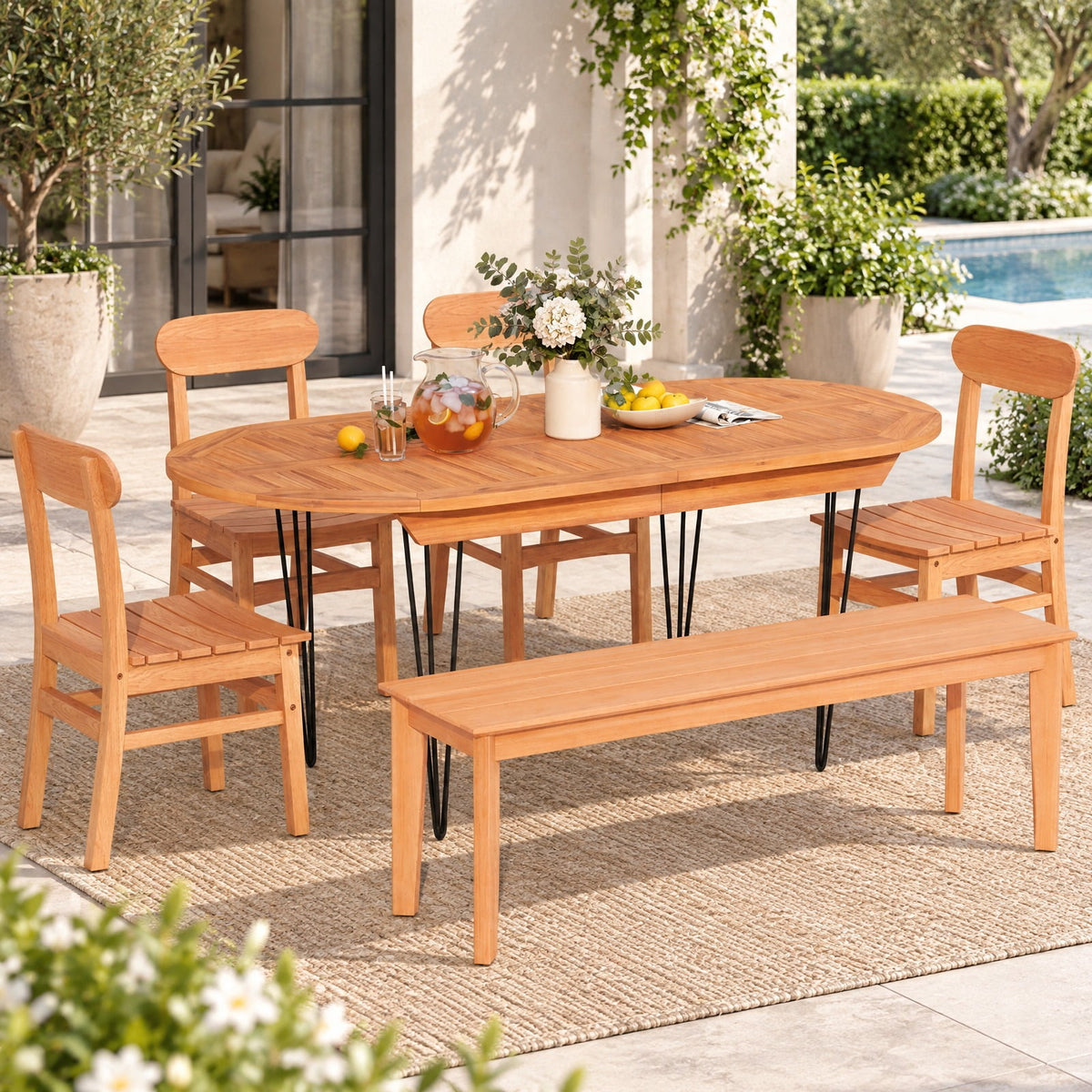 Airfind Patio Teak Wood Chair Armless Dining Chair with Slatted Seat, 220 lbs Capacity, Teak Wood Frame, Wood