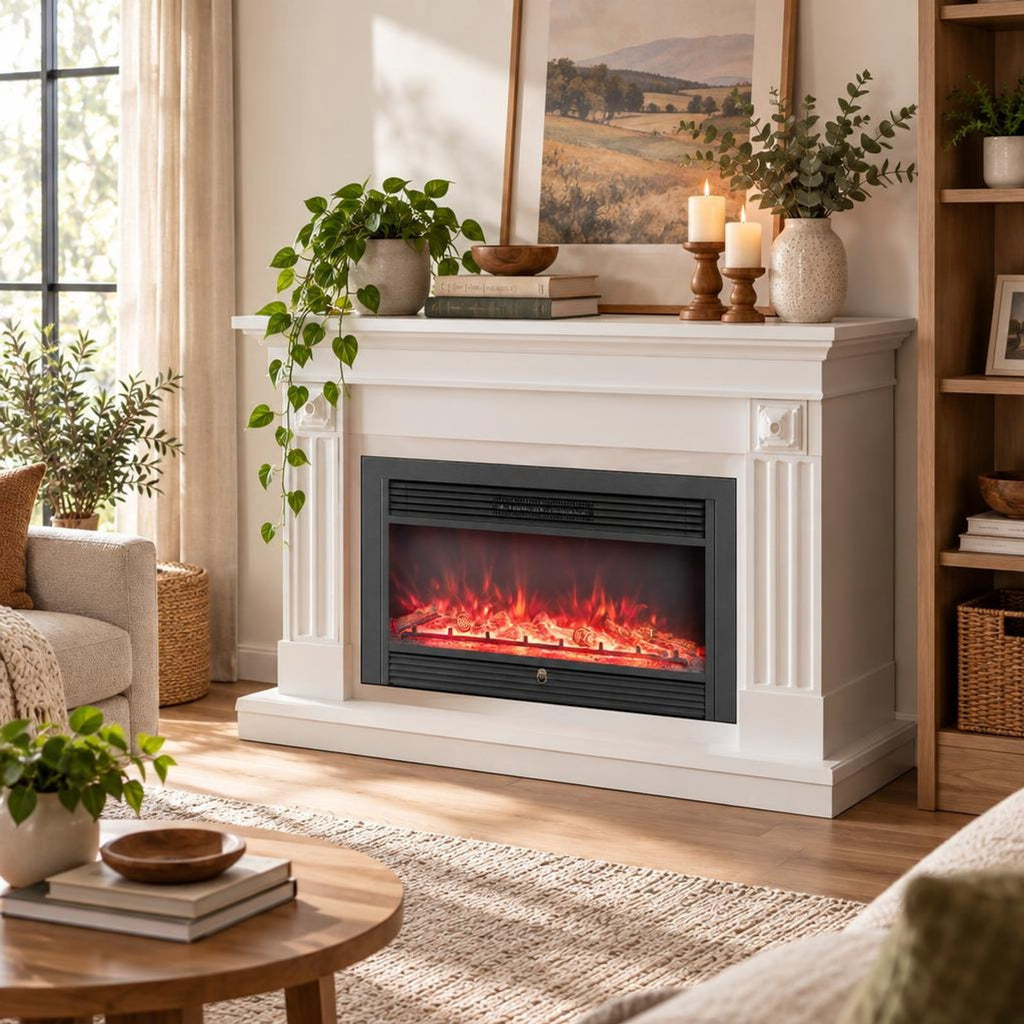 Airfind 33/36-Inch Electric Fireplace Insert 750W/1500W Recessed Fireplace Heater-1500W, Metal Tempered Glass Frame, Black