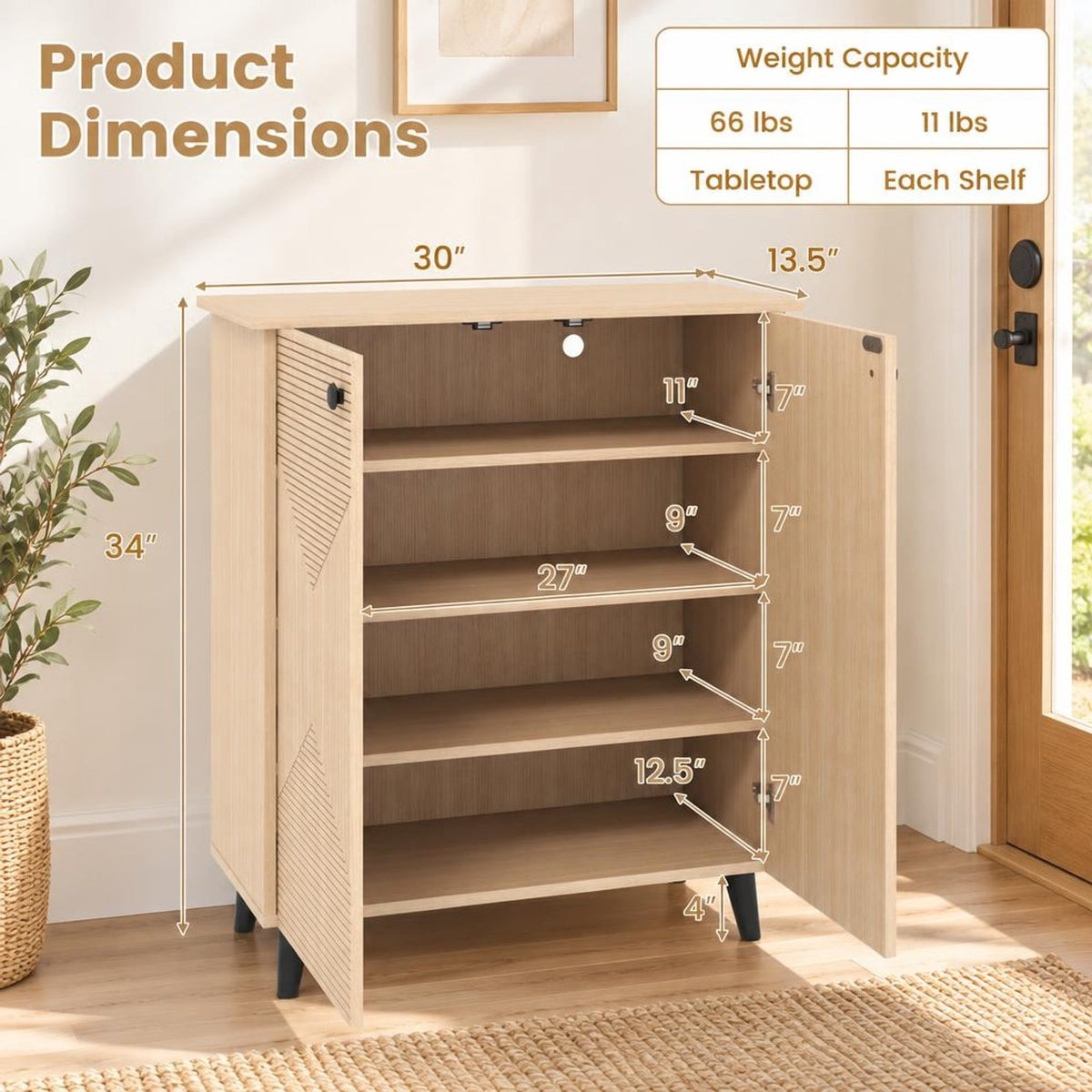 Airfind High‑quality 2‑Door Geometric Cabinet Freestanding Decorative Footwear Storage Unit with Carved Panels for Indoor Home Use, 66 lbs Capacity