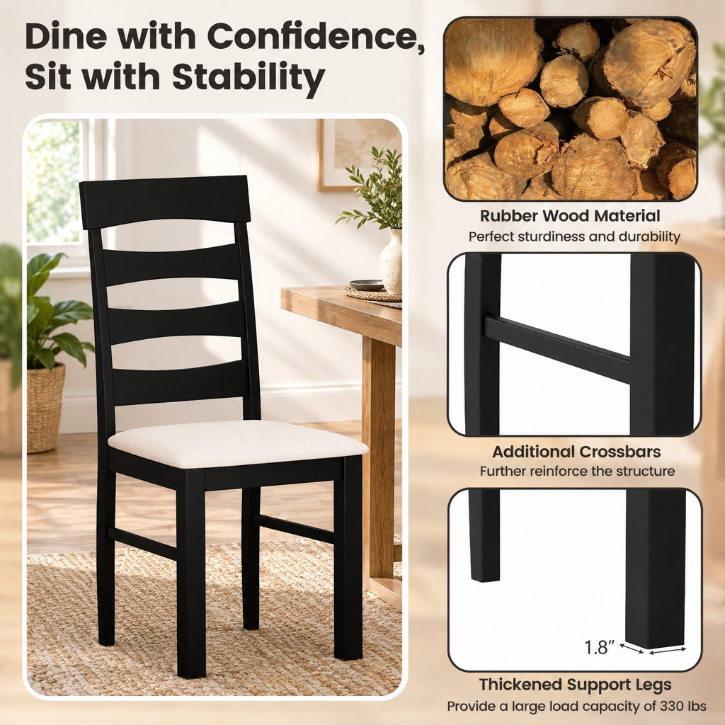 Airfind High Back Dining Room Chairs Set of 2 with Padded Seat, Capacity 330 lbs Capacity, Rubber Wood Faux Linen Fabric Sponge MDF Frame, Black