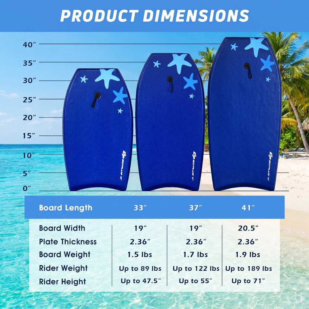 Airfind 33 Inch Portable Travel Bodyboard for Kids ¡ª XPE Deck, EPS Core, HDPE Slick Bottom, Crescent Tail, Wrist Leash (Blue)