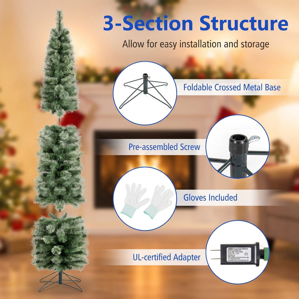 Airfind 6/7/8 FT Pre-Lit Pencil Artificial Christmas Tree with 120/150/200 LED Warm White Lights and 8 Modes, White